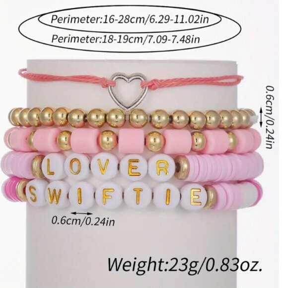 Swiftie Friendship Bracelet Adjustable Bohemian Braided Bracelet Pink Gold White - Picture 5 of 7